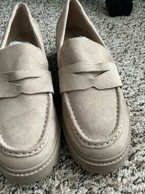 Anne Klein Beige Suede Penny Loafers